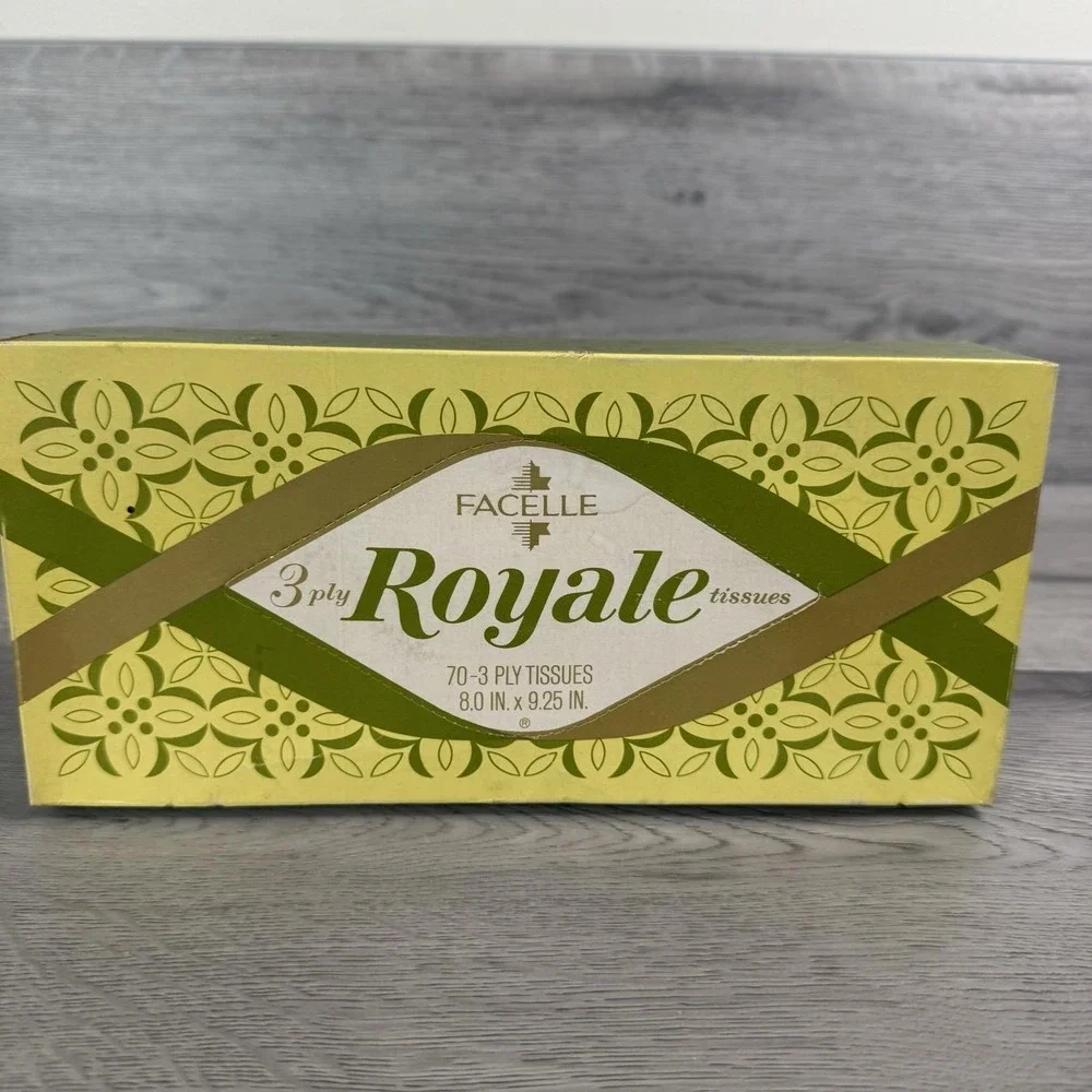Vintage Facelle Royale Yellow 3 Ply Facial Tissues Box 70 Count 1969 Canada